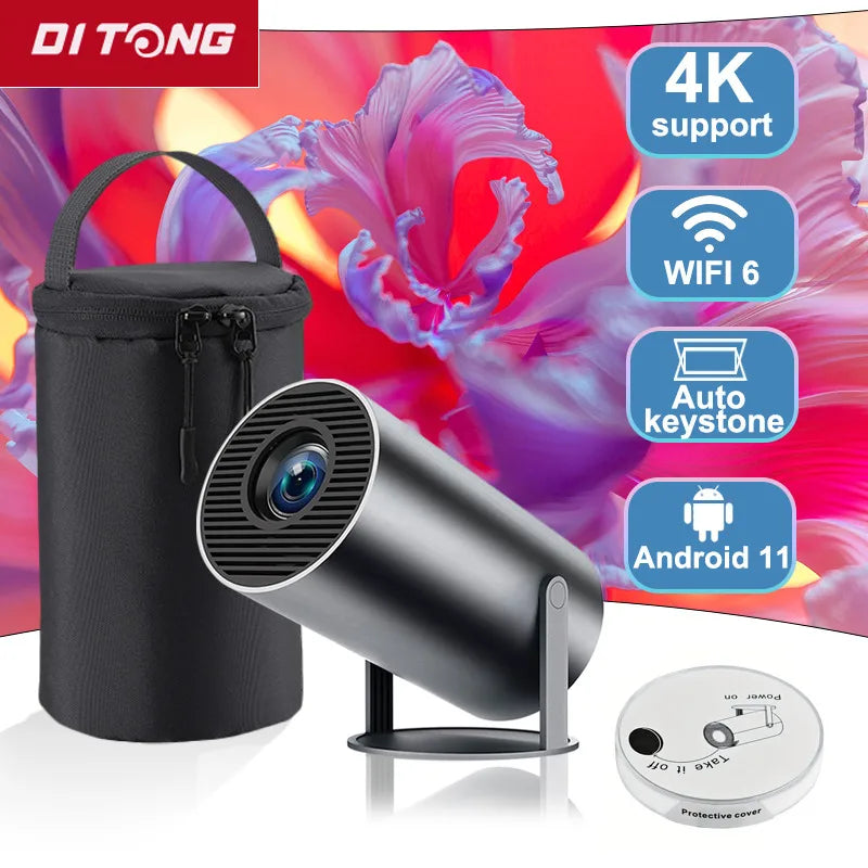 Proyector DITONG HY300 Plus Android 4K 1280*720P Dual Wifi 300ANSI Video Cine al aire libre Portátil hogar hd led HY300 Pro Proyector