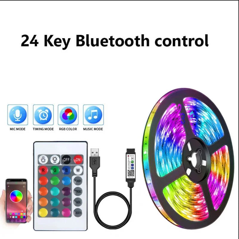 Tira de luces LED con Bluetooth SMD 5050 RGB, control remoto por aplicación, cinta flexible de diodo, iluminación de fondo para TV, sala de juegos, decoración del hogar