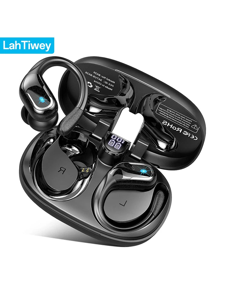 Auriculares inalámbricos deportivos con Bluetooth 5.4, 75 horas de reproducción y micrófono con cancelación de ruido HD ENC, resistentes al agua.