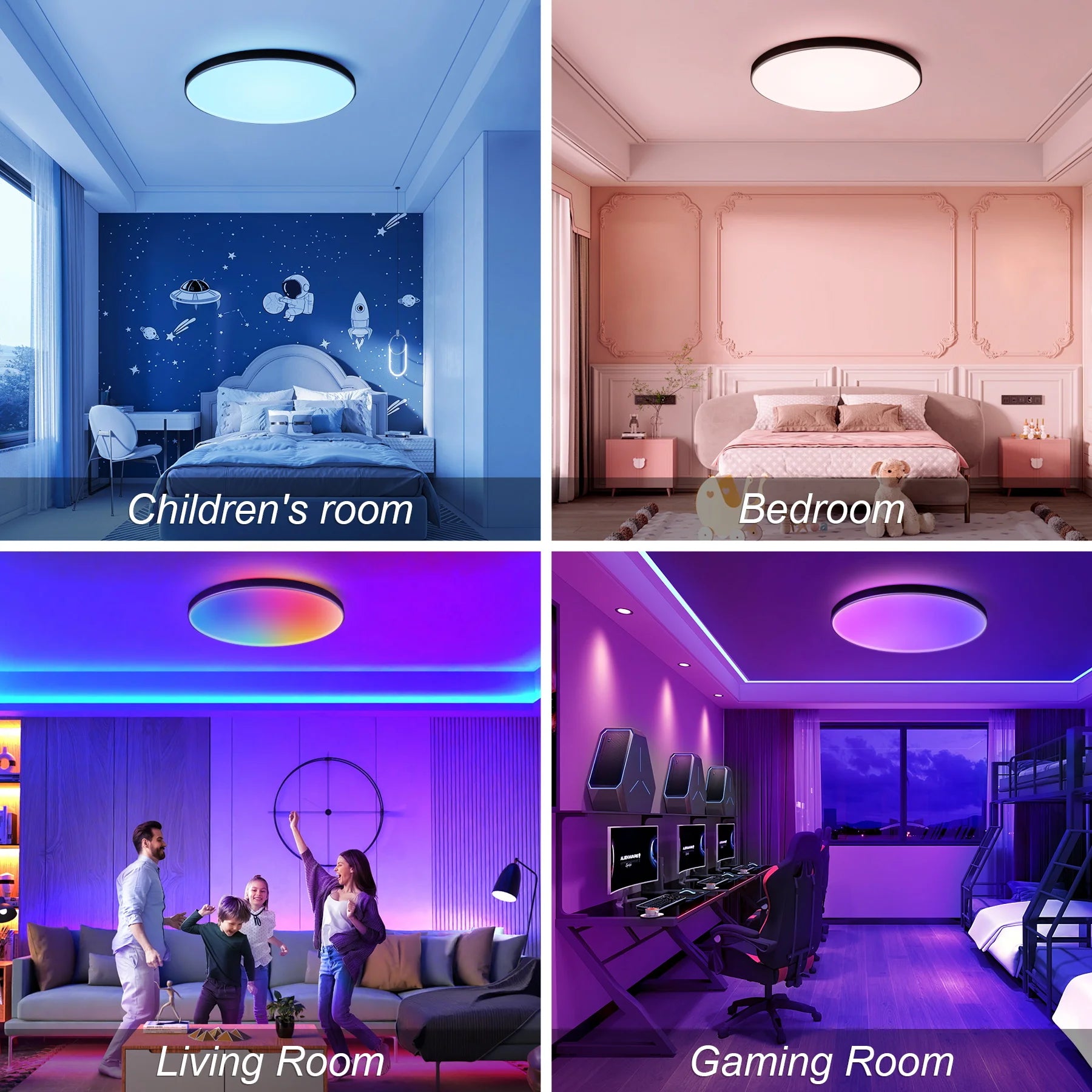 Lámpara de techo inteligente con panel LED regulable a distancia y control Bluetooth para sala de estar, fiesta, decoración RGB