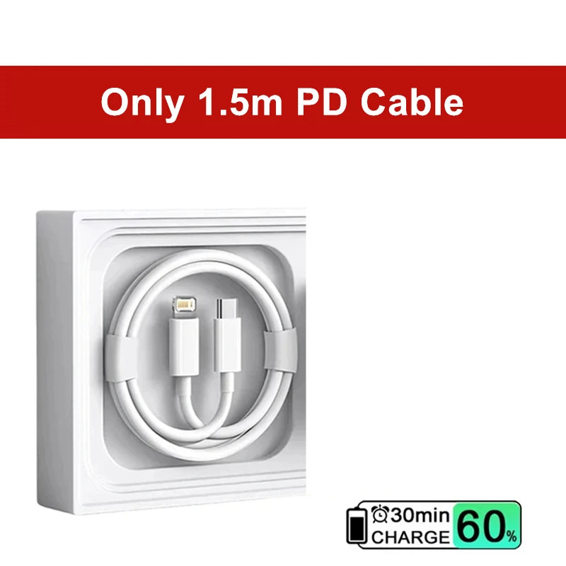 Cargador rápido USB-C PD de 35 W para iPhone 13, 14 Pro Max, 11, 12 mini, X, XR, XS Max, 8 Plus, cable de carga rápida de 1 m, 1,5 m y 2 m