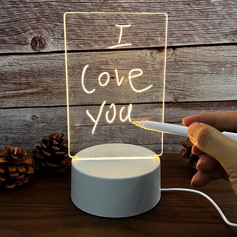 Tablero de notas con luz LED nocturna creativa, tablero de mensajes USB, luz navideña con bolígrafo, regalo para niños, novia, decoración, lámpara de noche