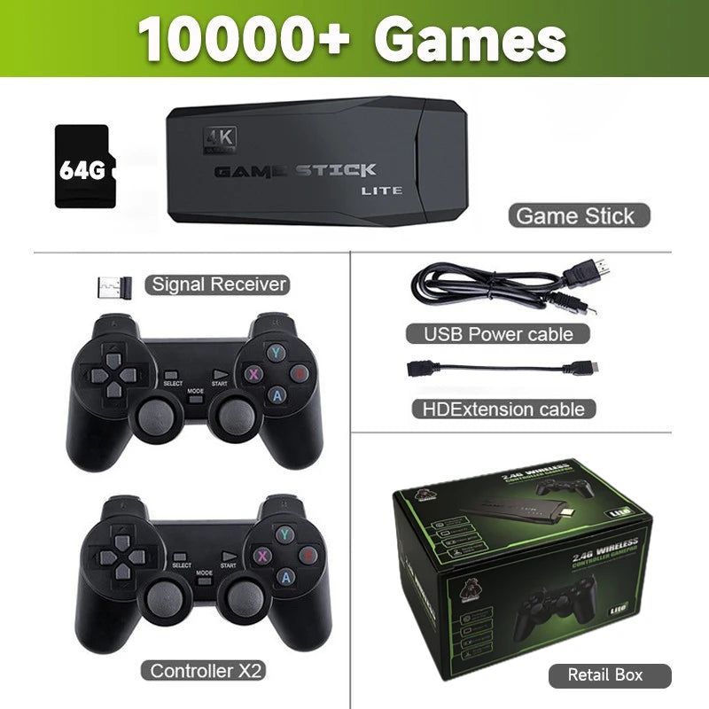 Consola de videojuegos Stick Lite 4K HD M8 de 64 GB con doble mando inalámbrico para 10 000 juegos retro, regalo de Navidad.