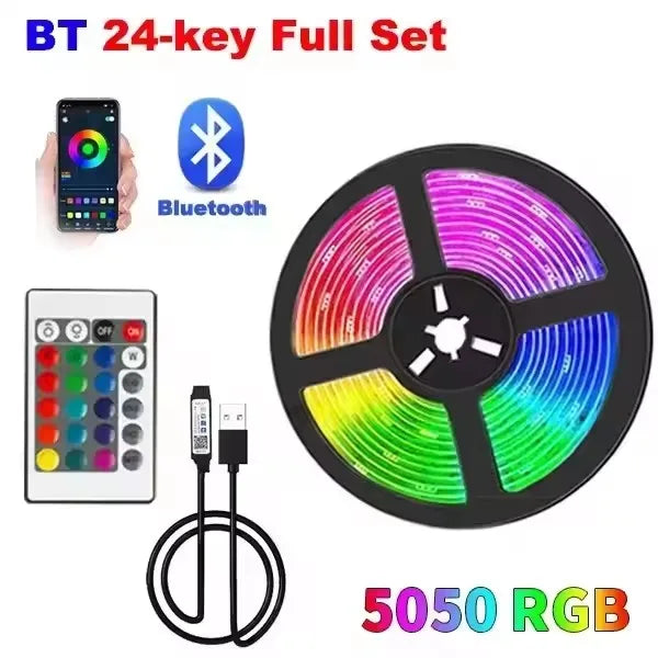 Tira de luces LED USB RGB 5050 SMD de 5 V, con Bluetooth, wifi, control remoto por aplicación, retroiluminación de TV, cinta LED para bodas
