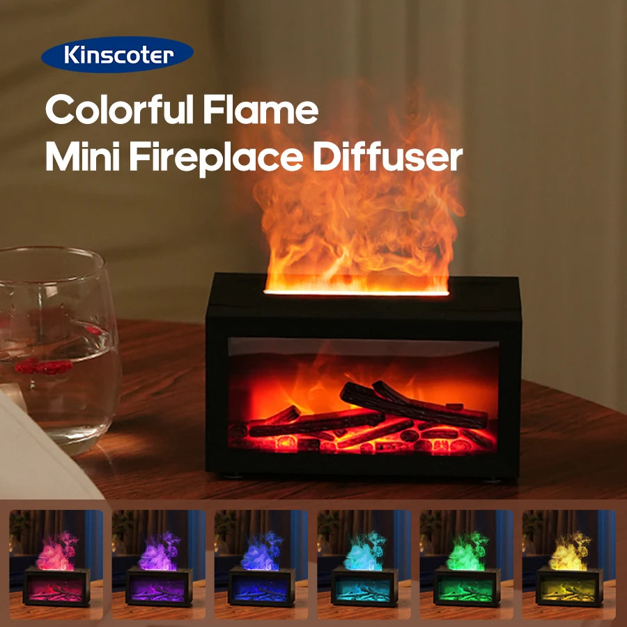 Difusor de aroma con forma de chimenea de 140 ml, humidificador de aire para el hogar, difusor de niebla, aceites esenciales de aromaterapia, luces de colores para regalo.