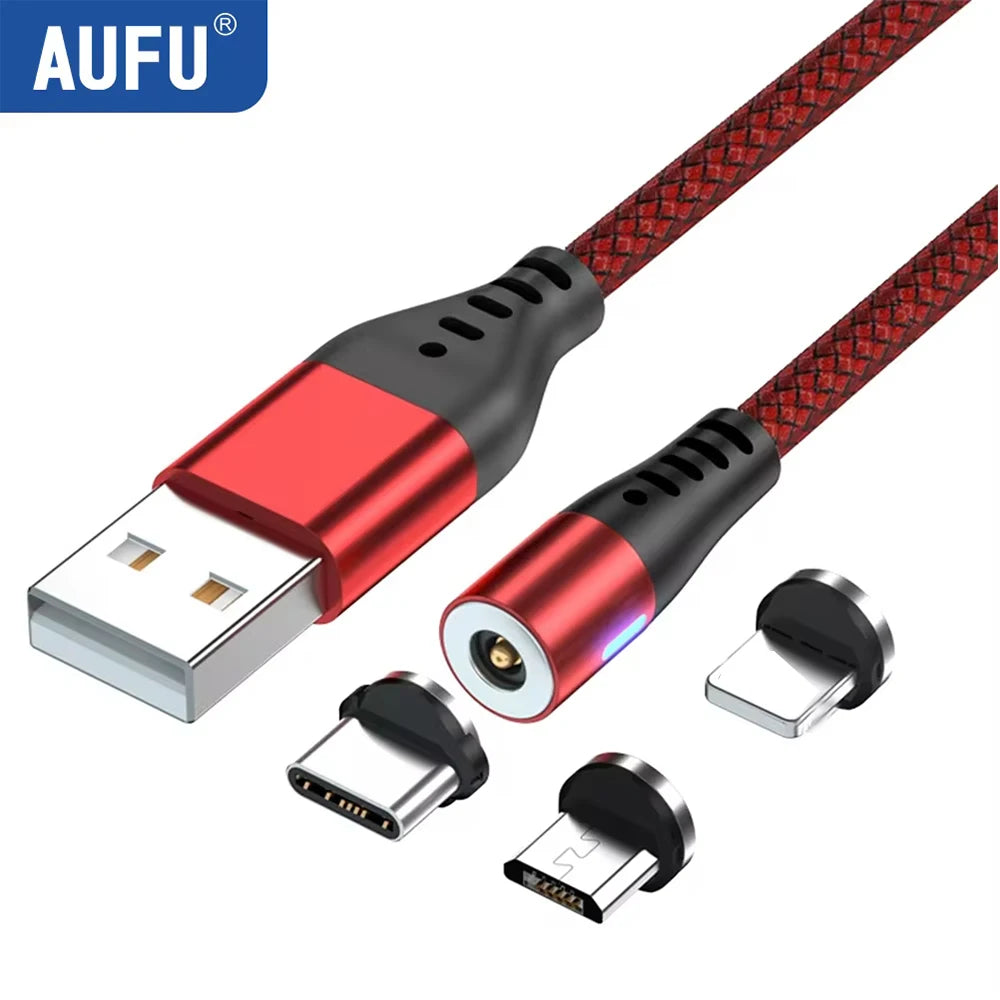 Cable de carga USB magnético AUFU LED, cable USB tipo C para teléfono, cargador magnético para teléfono, micro USB para iPhone 11, 12 Pro Max y Xiaomi