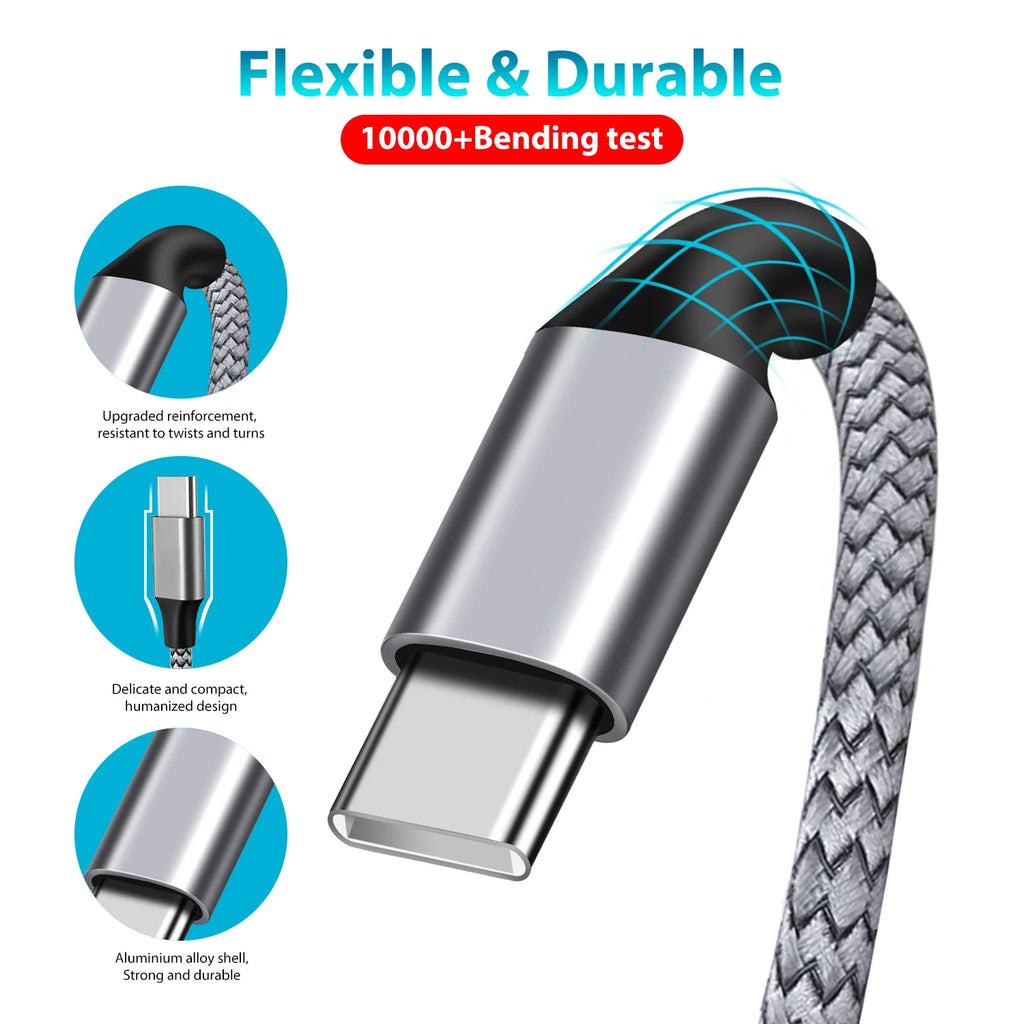 Cable de datos de carga rápida tipo C de doble cabezal de 60 W, 1 m, 2 m, 3 m y 5 m, accesorios para teléfonos móviles, transmisión de datos para Samsung, Huawei y Millet.