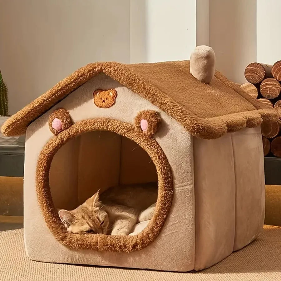 Casa plegable para mascotas, para dormir, de invierno, extraíble y lavable, para gatos, cueva para cachorros, sofá, cama para perros pequeños y gatos medianos.