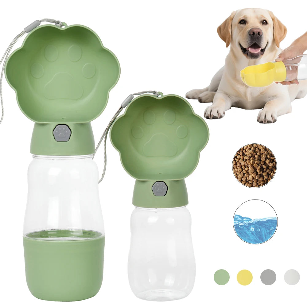 Botella de agua 2 en 1 para perros con recipiente para comida para perros pequeños y grandes, bebedero portátil para exteriores para cachorros y gatos.