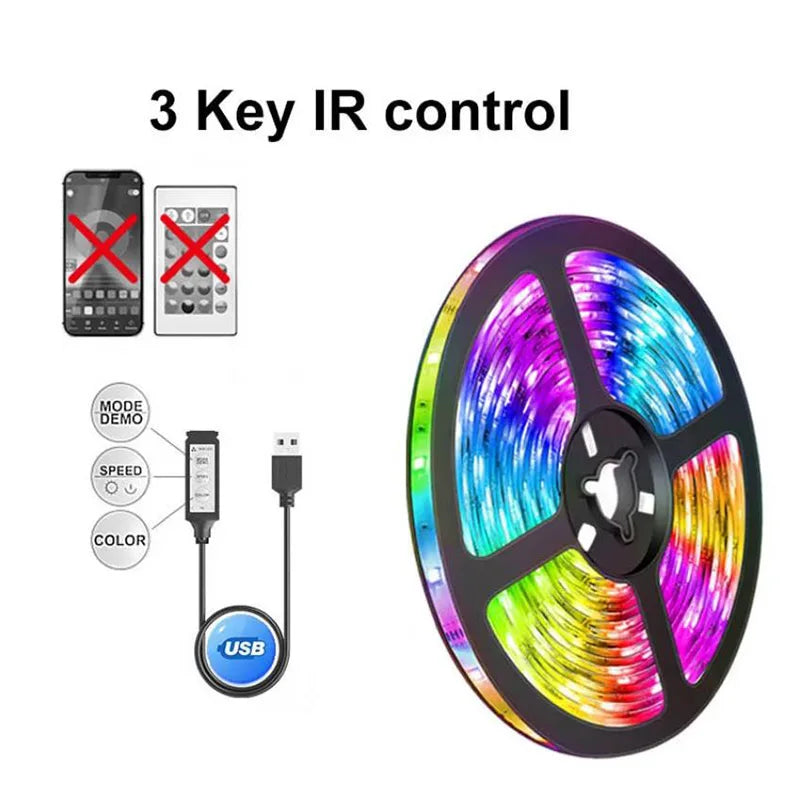 Tira de luces LED con Bluetooth SMD 5050 RGB, control remoto por aplicación, cinta flexible de diodo, iluminación de fondo para TV, sala de juegos, decoración del hogar