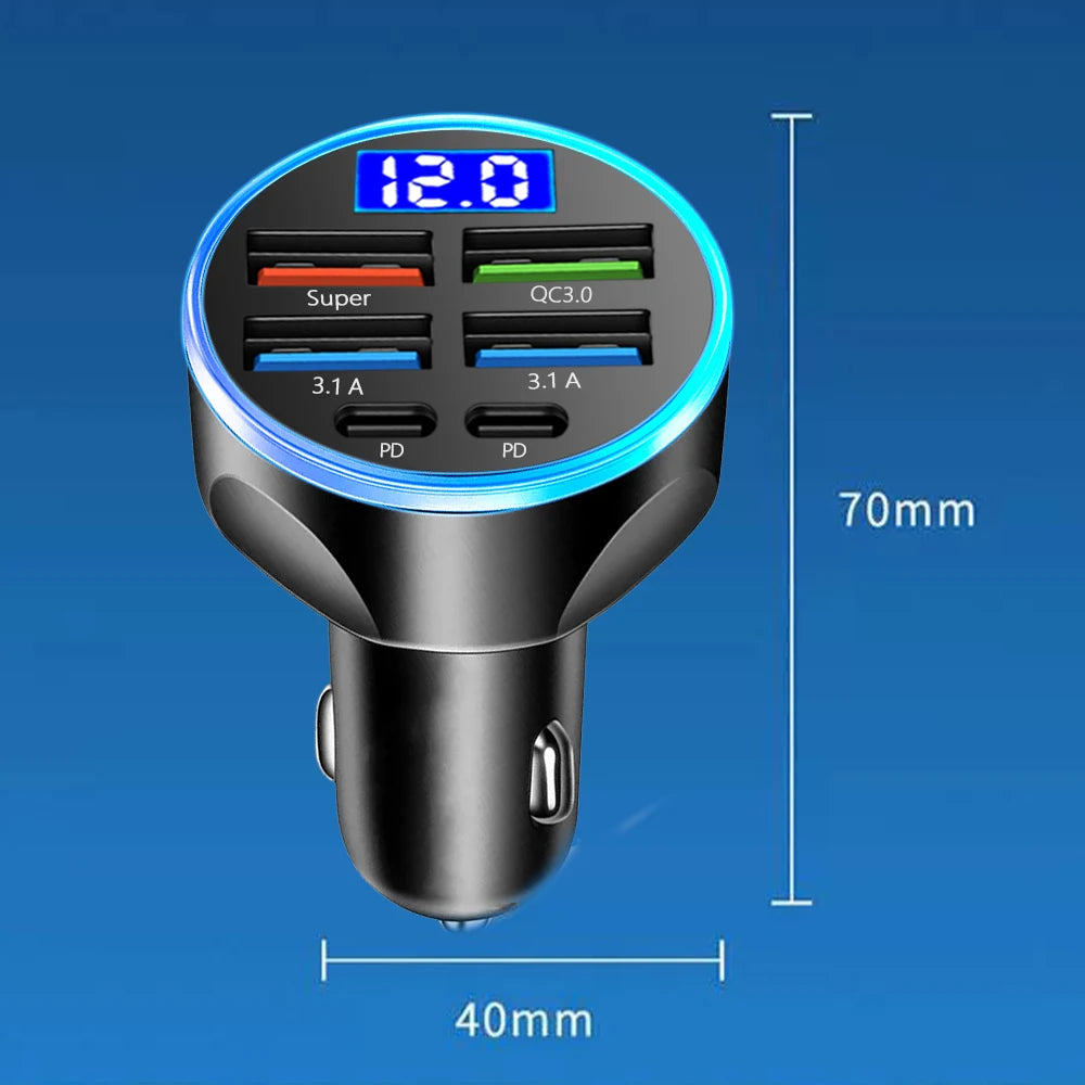 Cargador de coche de 2 a 6 puertos, carga rápida PD QC3.0, USB C, adaptador tipo C para iPhone, Samsung, Huawei y Xiaomi.