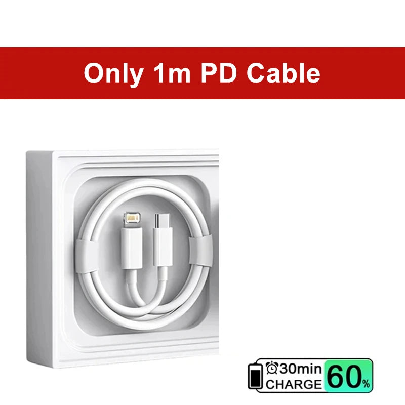 Cargador rápido USB-C PD de 35 W para iPhone 13, 14 Pro Max, 11, 12 mini, X, XR, XS Max, 8 Plus, cable de carga rápida de 1 m, 1,5 m y 2 m