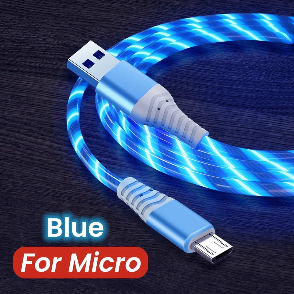 Cable de carga rápida MVQF 5A con luz LED brillante, cable de datos micro USB tipo C, cable de luz LED tipo C para Huawei y Xiaomi.