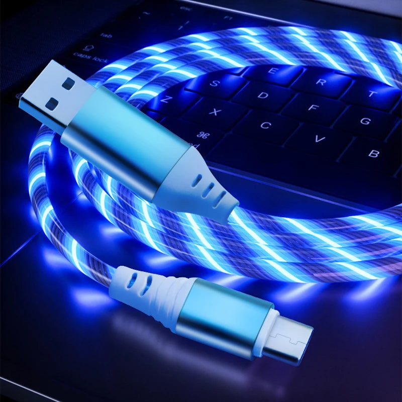 Cable de carga rápida MVQF 5A con luz LED brillante, cable de datos micro USB tipo C, cable de luz LED tipo C para Huawei y Xiaomi.