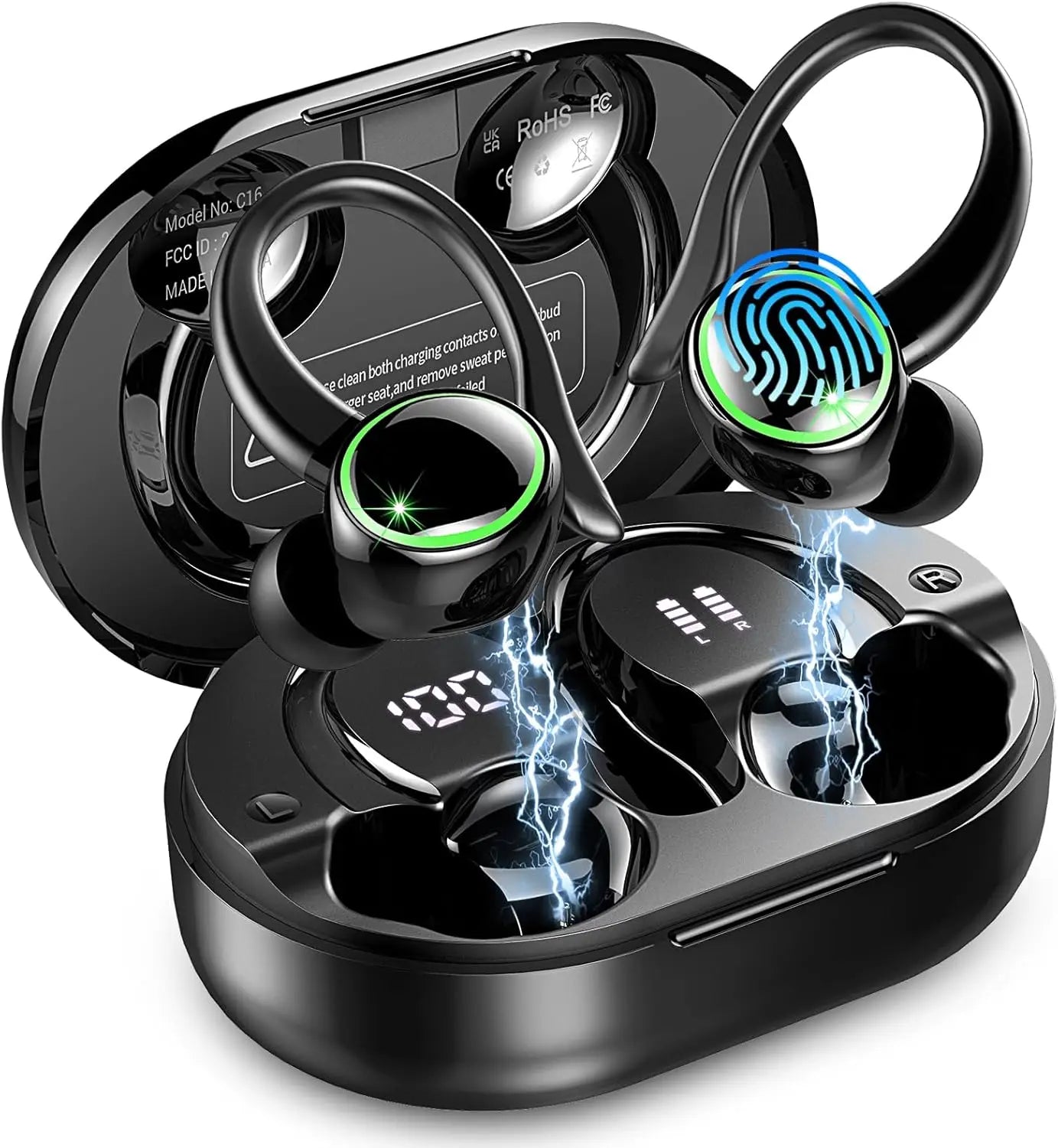 Auriculares inalámbricos deportivos Bluetooth 5.4 con 50 horas de reproducción, micrófono con cancelación de ruido ENC y graves profundos para fitness.