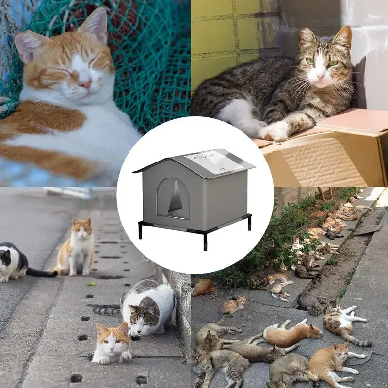 Casa impermeable para gatos callejeros, casas para gatos salvajes al aire libre, tienda de campaña cerrada para mascotas, casa para mascotas resistente al frío, cálida para el invierno en exteriores