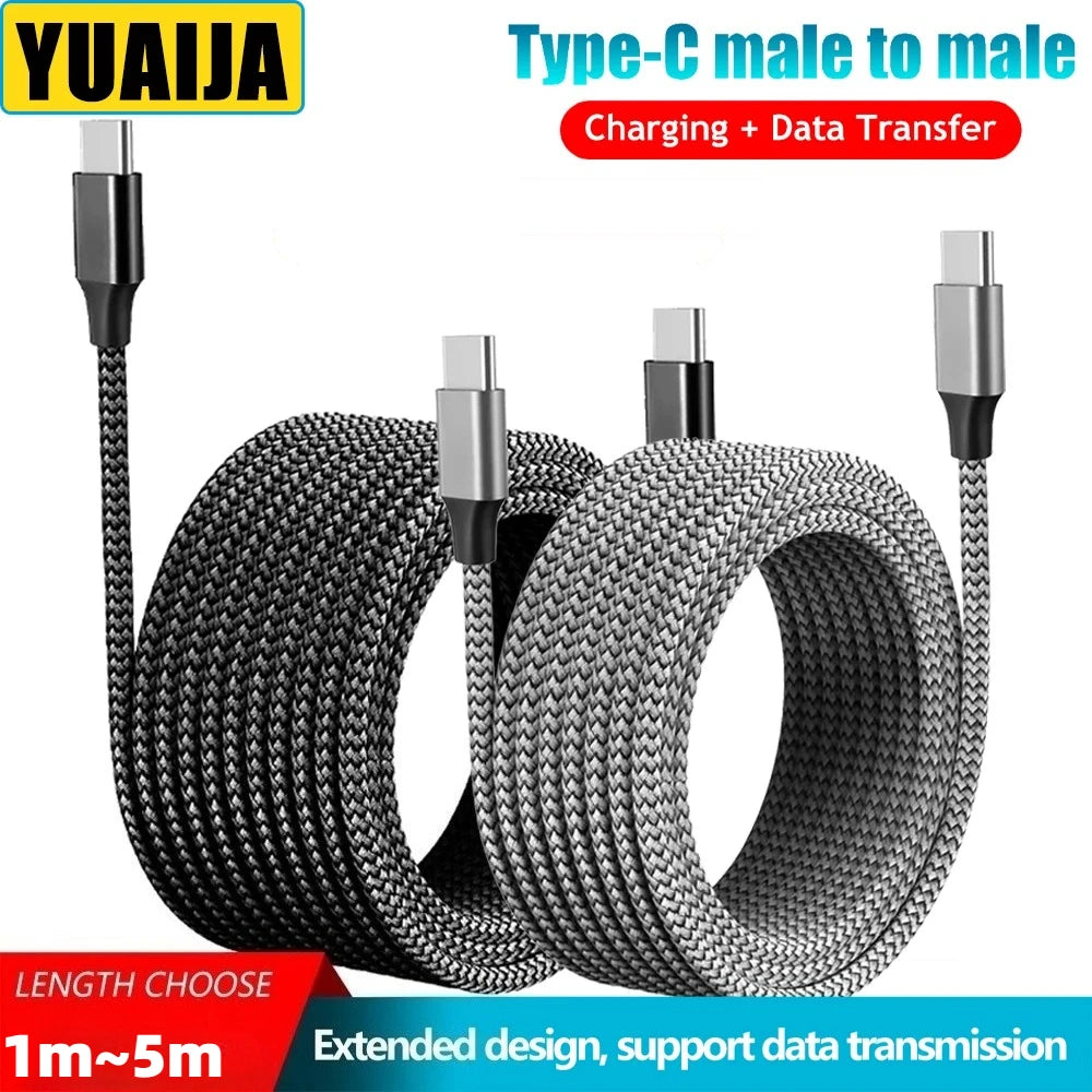 Cable de datos de carga rápida tipo C de doble cabezal de 60 W, 1 m, 2 m, 3 m y 5 m, accesorios para teléfonos móviles, transmisión de datos para Samsung, Huawei y Millet.
