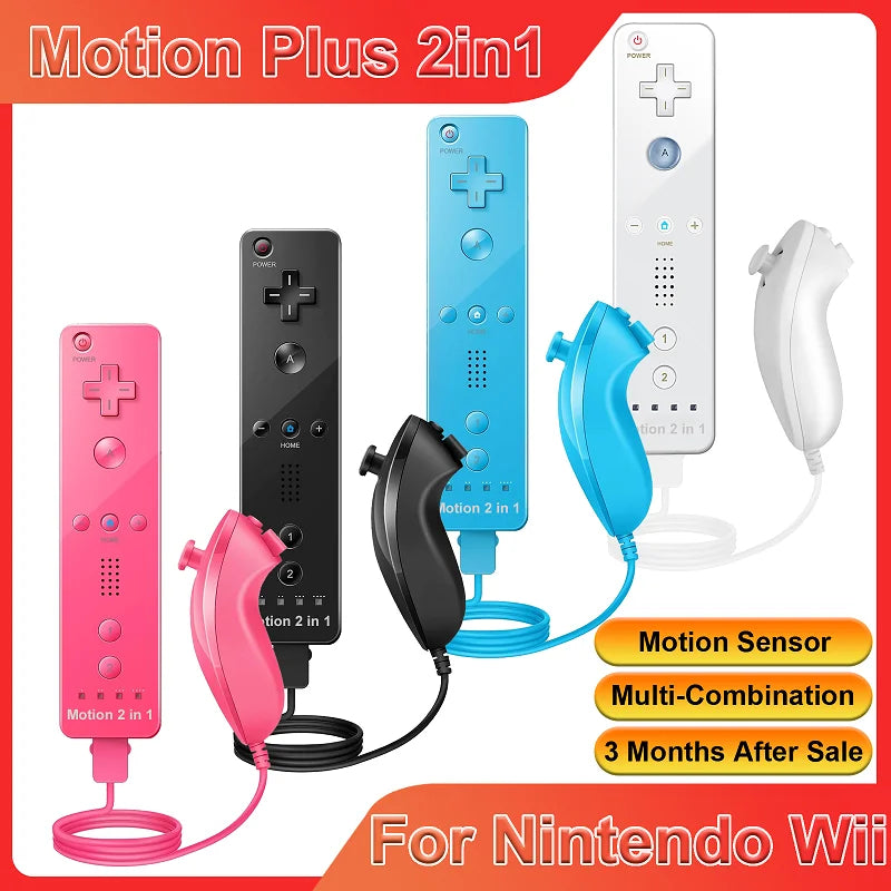 Juego de control 2 en 1 para Nintendo Wii, joystick Motion Plus opcional, control remoto inalámbrico con funda de silicona para videojuegos