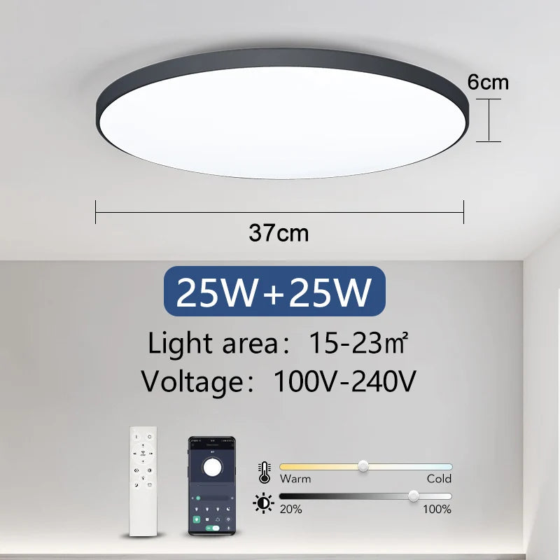 Lámpara de techo LED inteligente de 36 W y 50 W, regulable, moderna, con control remoto por aplicación para dormitorio y sala de estar.
