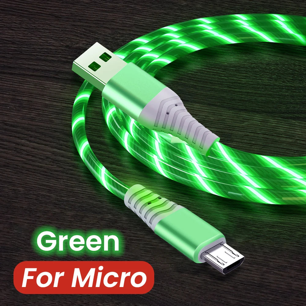 Cable de carga rápida MVQF 5A con luz LED brillante, cable de datos micro USB tipo C, cable de luz LED tipo C para Huawei y Xiaomi.