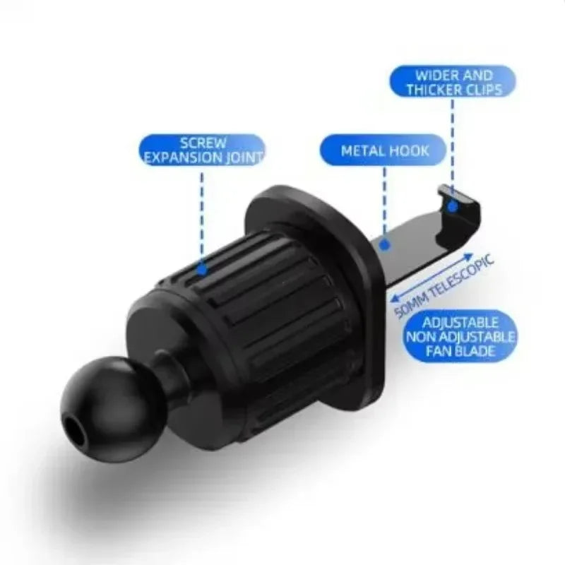 1 soporte para teléfono de coche Gravity: fuerte clip de ventilación para una sujeción segura, soporte ajustable para celular con manos libres.