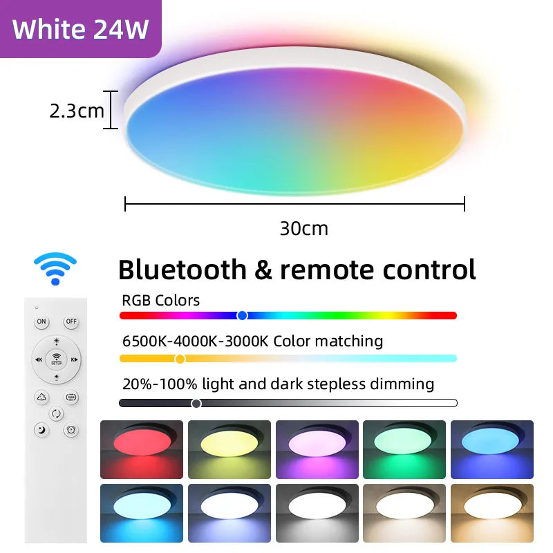 Lámpara de techo LED con atenuación continua, resistente al agua, con control remoto, 30 W, 40 W y 50 W, para sala de estar, dormitorio, cocina.