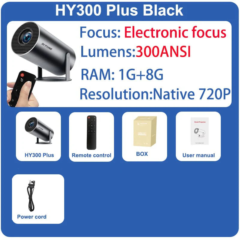 Proyector DITONG HY300 Plus Android 4K 1280*720P Dual Wifi 300ANSI Video Cine al aire libre Portátil hogar hd led HY300 Pro Proyector