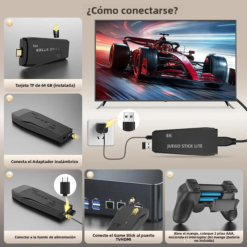 Consola de videojuegos M8 4K TV Game Stick con 20 000+/30 000 juegos integrados, 64 GB, mando inalámbrico retro