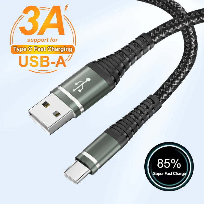 Cable de datos USB C de carga rápida de 3 A para iPhone 17, 16, 15 Pro Max, iPad Pro, MacBook, Samsung, Huawei, tipo C, Carplay, cable trenzado de nailon.