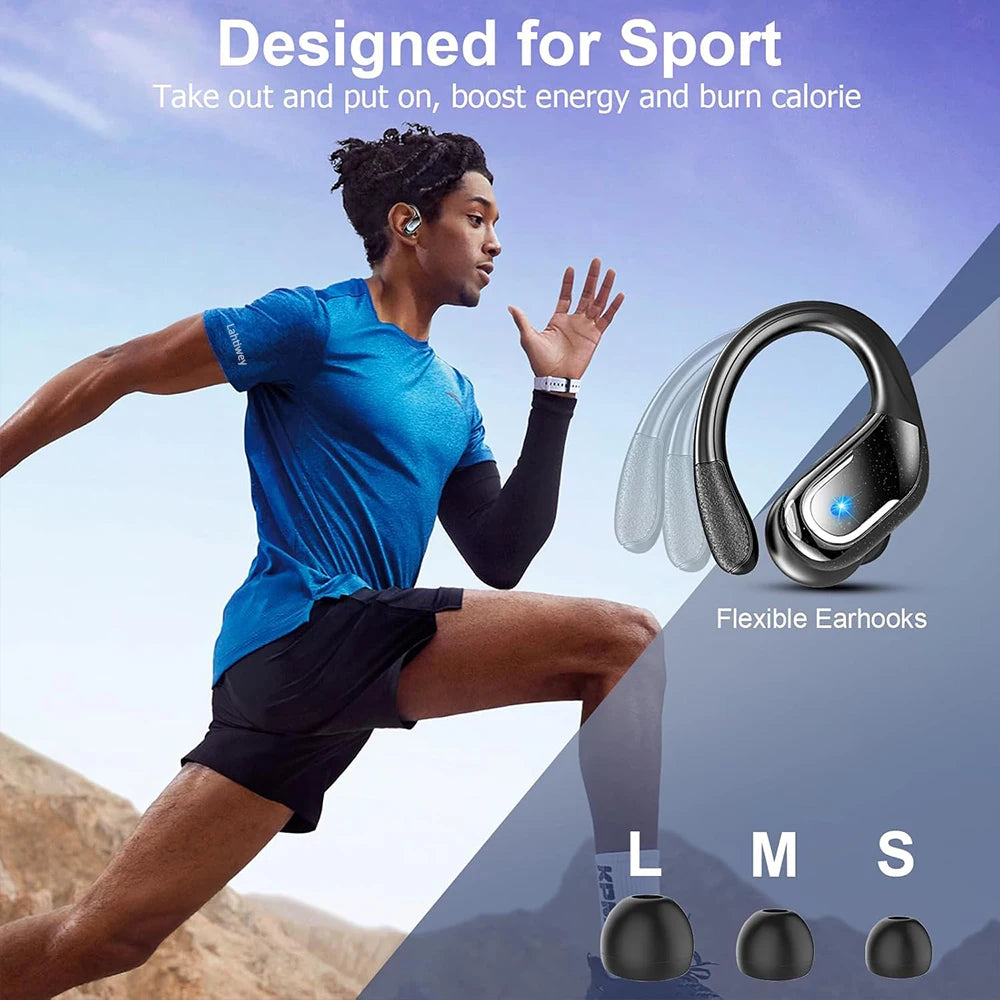 Auriculares inalámbricos deportivos con Bluetooth 5.4, 75 horas de reproducción y micrófono con cancelación de ruido HD ENC, resistentes al agua.