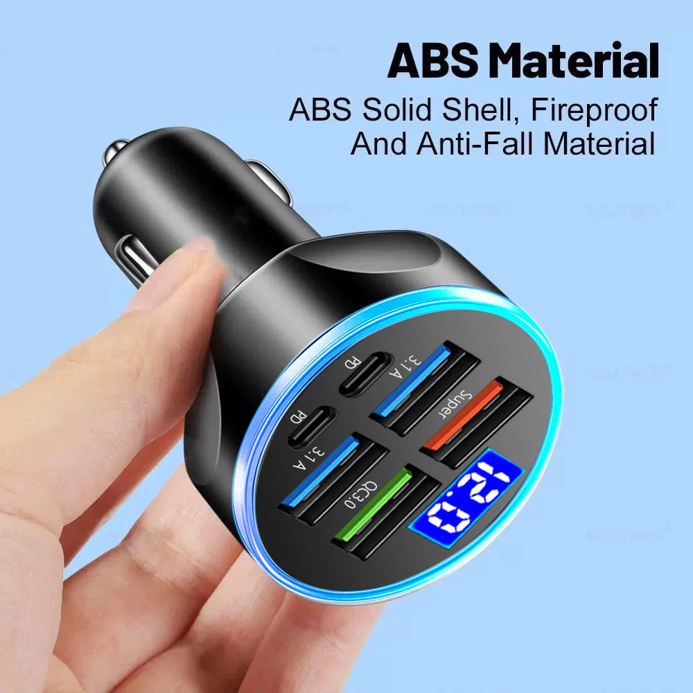 Cargador de coche de 2 a 6 puertos, carga rápida PD QC3.0, USB C, adaptador tipo C para iPhone, Samsung, Huawei y Xiaomi.