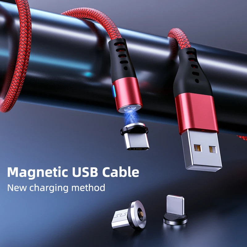 Cable de carga USB magnético AUFU LED, cable USB tipo C para teléfono, cargador magnético para teléfono, micro USB para iPhone 11, 12 Pro Max y Xiaomi