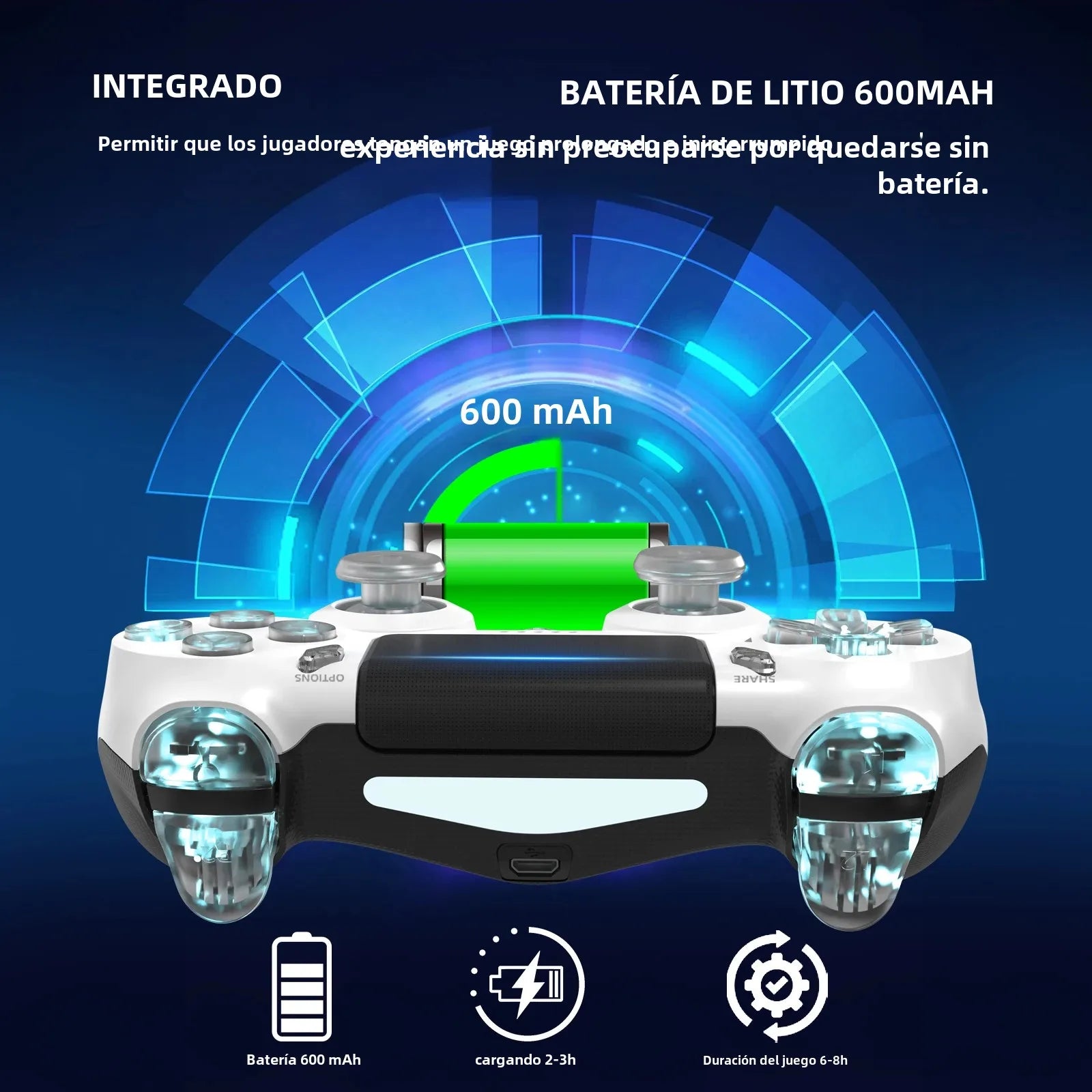 Controlador de juegos inalámbrico GAMINJA RGB Light para consola PS4 PS3, computadora, PC, LED, Bluetooth, giroscopio de 6 ejes, doble vibración