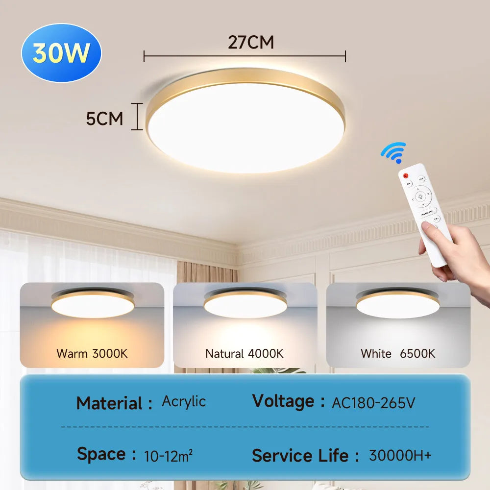 Lámpara de techo LED con atenuación continua, resistente al agua, con control remoto, 30 W, 40 W y 50 W, para sala de estar, dormitorio, cocina.
