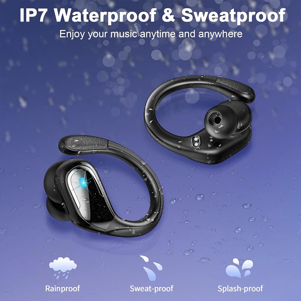 Auriculares inalámbricos deportivos con Bluetooth 5.4, 75 horas de reproducción y micrófono con cancelación de ruido HD ENC, resistentes al agua.