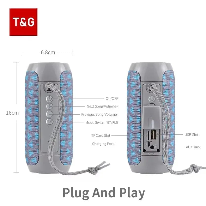 Altavoz portátil Bluetooth TG117 TWS, inalámbrico, de doble bajo, para exteriores, con radio FM, entrada AUX, reproductor de música con tarjeta TF para camping y paseos.