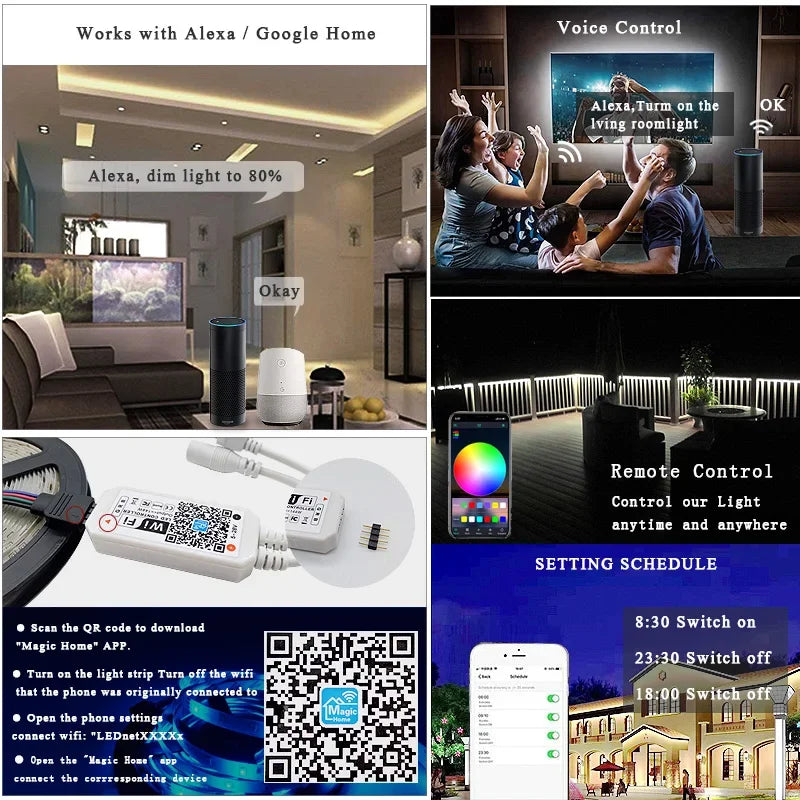 Tira de luces LED RGB RGBW de 60 LED/m, resistente al agua, con control por Wifi y Alexa, cinta flexible para decoración de habitaciones.