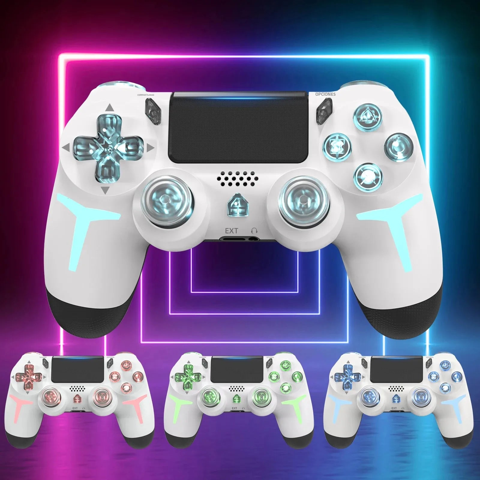 Controlador de juegos inalámbrico GAMINJA RGB Light para consola PS4 PS3, computadora, PC, LED, Bluetooth, giroscopio de 6 ejes, doble vibración