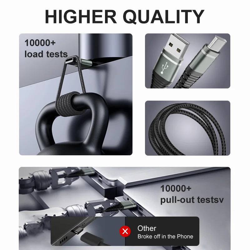 Cable de datos USB C de carga rápida de 3 A para iPhone 17, 16, 15 Pro Max, iPad Pro, MacBook, Samsung, Huawei, tipo C, Carplay, cable trenzado de nailon.