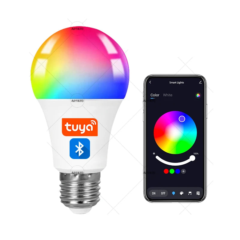 Bombilla inteligente Tuya Bluetooth E27 de 15 W y 18 W, 110 V y 220 V, luz LED RGBCW, control por aplicación, sincronización, aplicación Smart Life, ajuste del ritmo de la música.