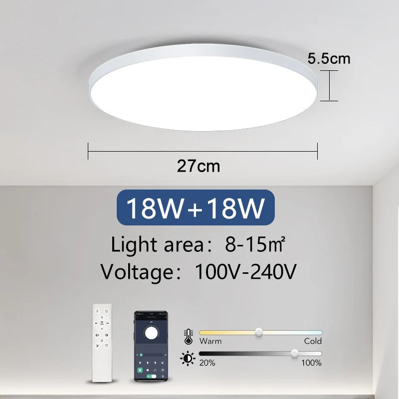 Lámpara de techo LED inteligente de 36 W y 50 W, regulable, moderna, con control remoto por aplicación para dormitorio y sala de estar.