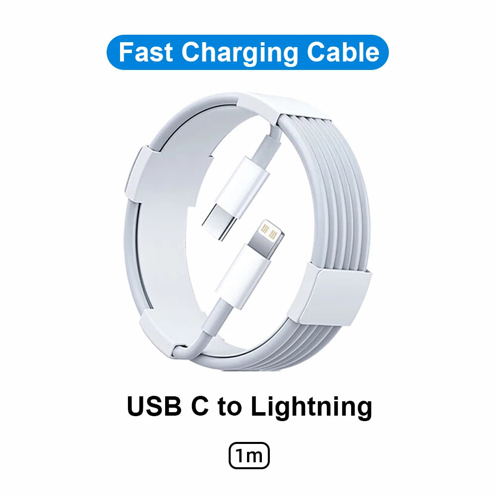 Cargador rápido PD de 30 W para iPhone 14, 13 y 12. Cable de carga rápida USB C a Lightning para iPhone 17, 16 y 15 Pro Max. Adaptador de corriente tipo C.