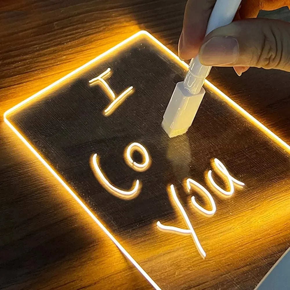 Tablero de notas con luz LED nocturna creativa, tablero de mensajes USB, luz navideña con bolígrafo, regalo para niños, novia, decoración, lámpara de noche