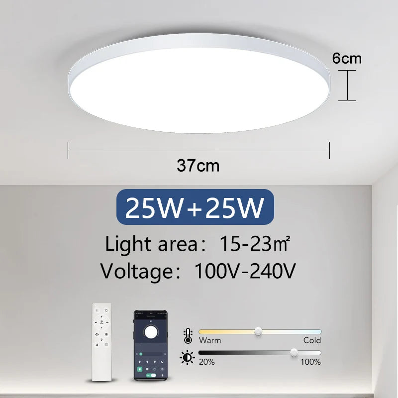 Lámpara de techo LED inteligente de 36 W y 50 W, regulable, moderna, con control remoto por aplicación para dormitorio y sala de estar.