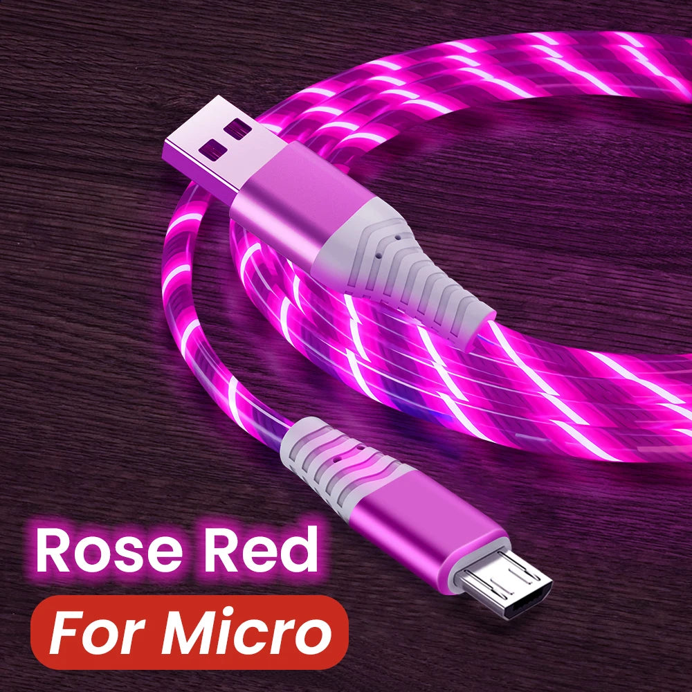 Cable de carga rápida MVQF 5A con luz LED brillante, cable de datos micro USB tipo C, cable de luz LED tipo C para Huawei y Xiaomi.