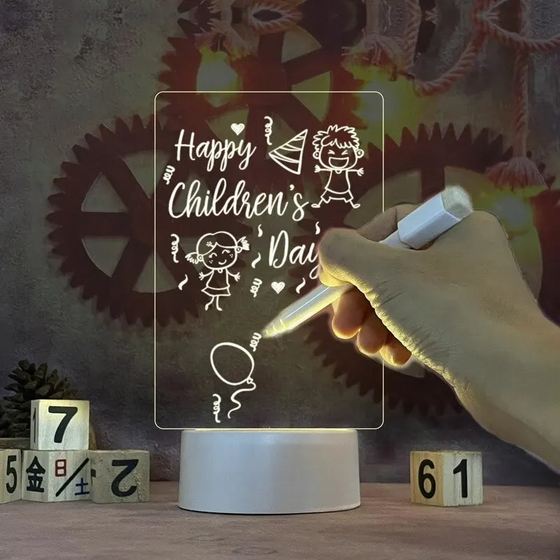 Tablero de notas con luz LED nocturna creativa, tablero de mensajes USB, luz navideña con bolígrafo, regalo para niños, novia, decoración, lámpara de noche