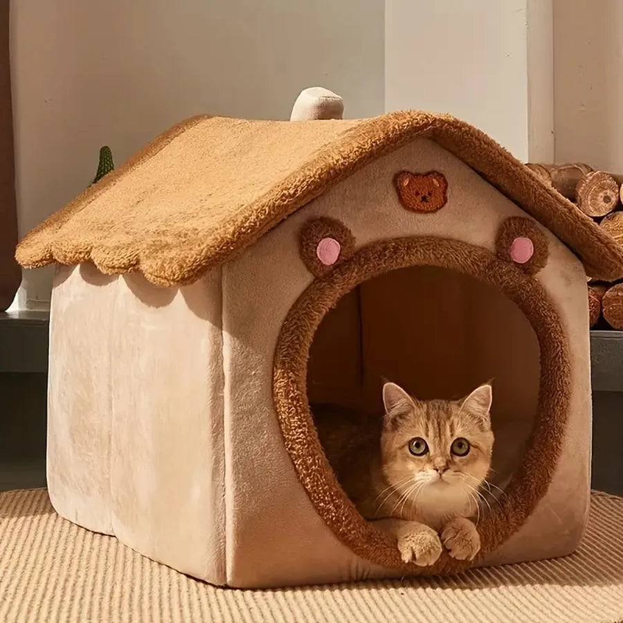 Casa plegable para mascotas, para dormir, de invierno, extraíble y lavable, para gatos, cueva para cachorros, sofá, cama para perros pequeños y gatos medianos.