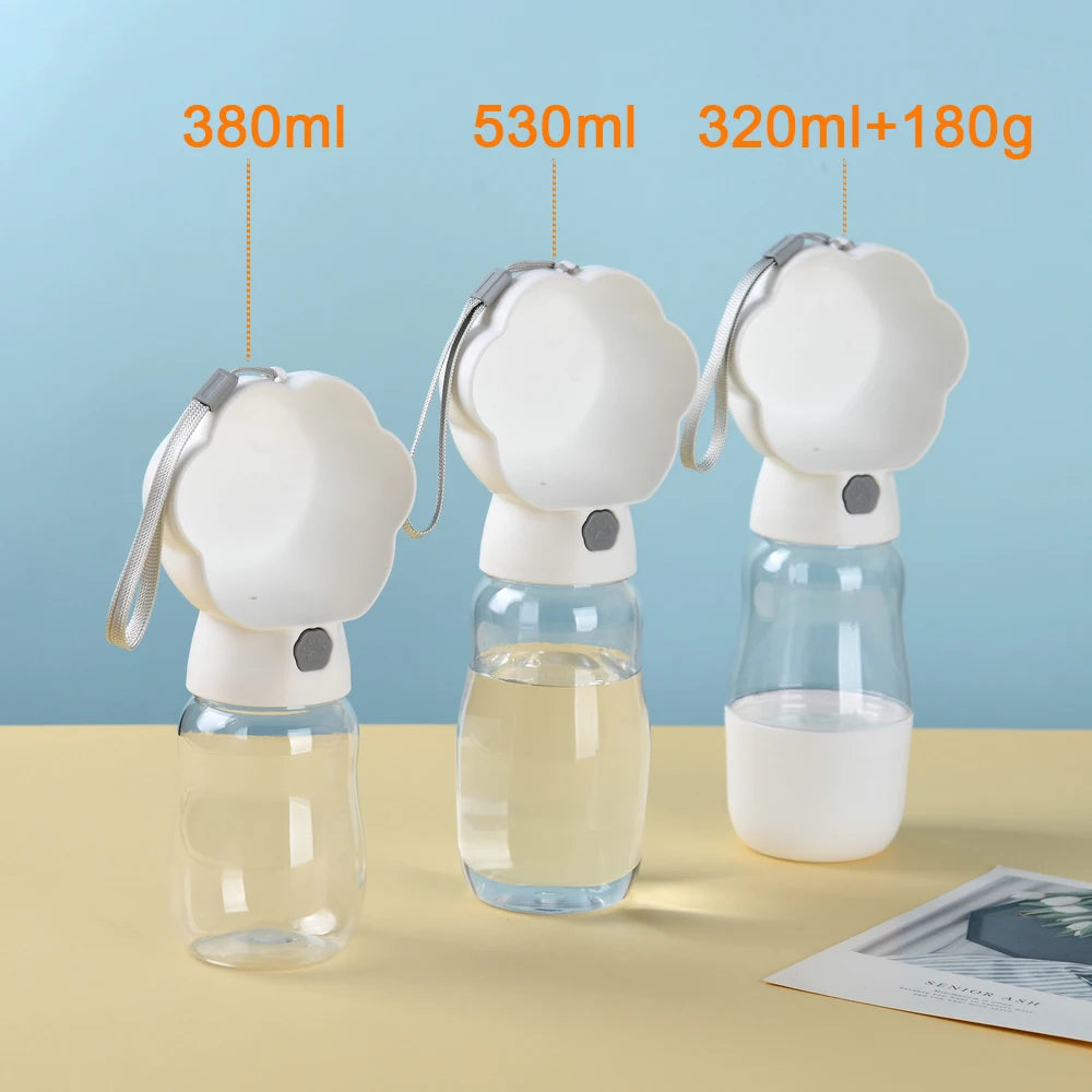 Botella de agua 2 en 1 para perros con recipiente para comida para perros pequeños y grandes, bebedero portátil para exteriores para cachorros y gatos.