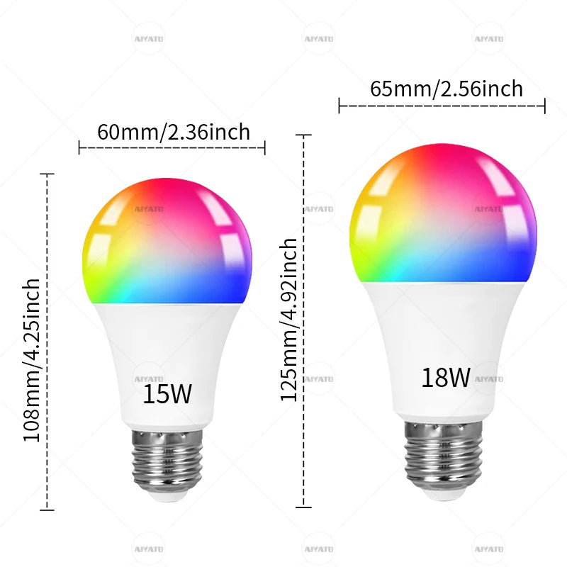 Bombilla inteligente Tuya Bluetooth E27 de 15 W y 18 W, 110 V y 220 V, luz LED RGBCW, control por aplicación, sincronización, aplicación Smart Life, ajuste del ritmo de la música.