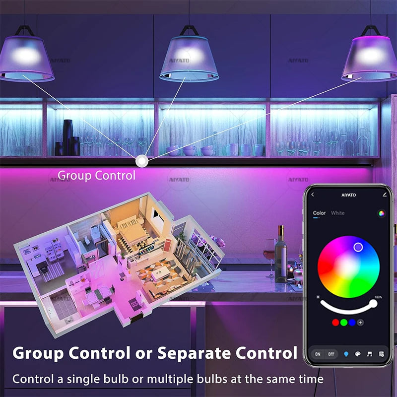 Bombillas LED Tuya con Bluetooth, regulables, 15 W, 18 W, E27, B22, 220 V, RGBCW, cambio de color, aplicación Smart Life, control grupal, ritmo musical y temporizador.